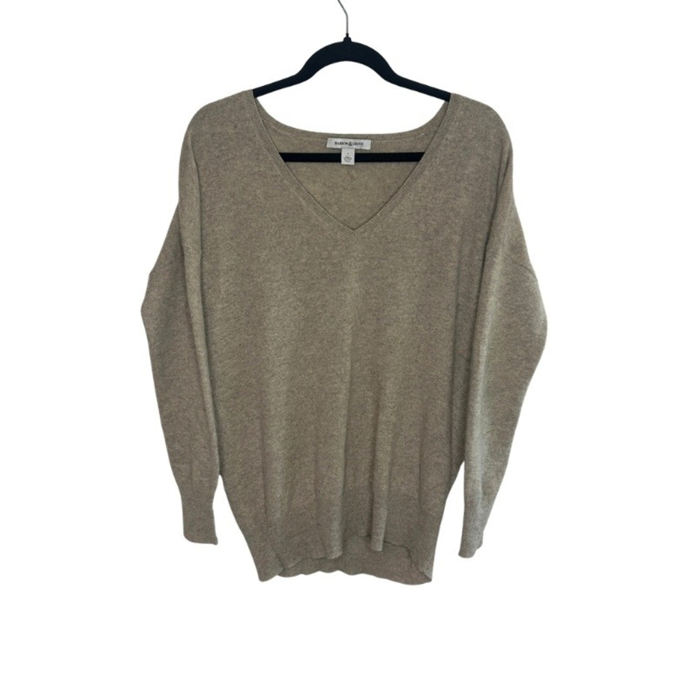 Barrow & Grove Womens 100% Cashmere V-Neck Sweater Oatmeal Beige Small